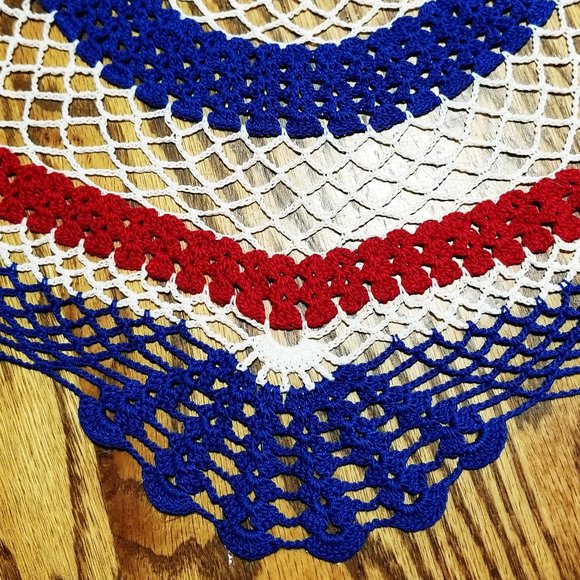 New Hand Crafted 4-Way Circle, Red, White, & Blue 20" Doily - Picture 3 of 3